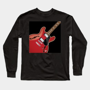 Hollow-body Red Guitar Design, Artwork, Vector, Graphic Long Sleeve T-Shirt